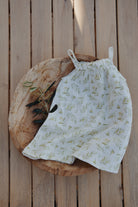 baby girl dress sustainable kids clothing olive muslin gauze summer spring outfit