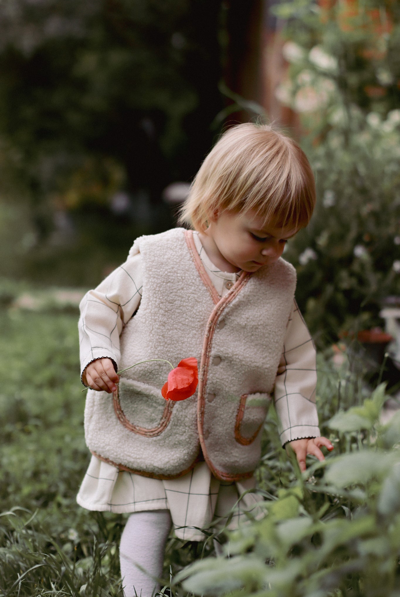 Baby Wearing Rosalie Teddy Vest – Cozy Cream Sleeveless Baby Vest with Pink Floral Lining, Perfect Fall & Winter Layering