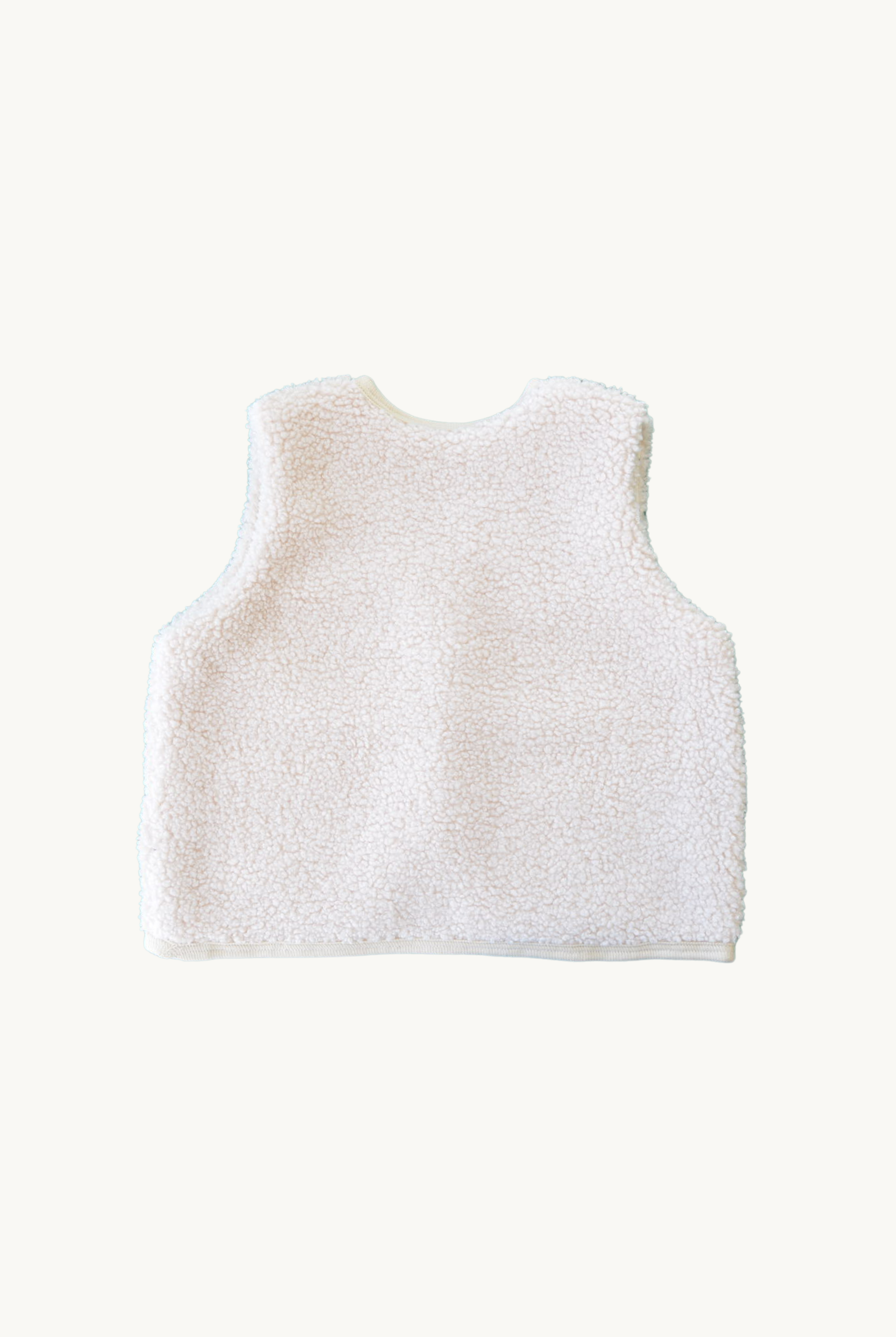 Nestor Sherpa Baby Vest Back View – Cream Teddy Fabric with Soft Cotton Check Lining, Warm Sleeveless Layer for Kids